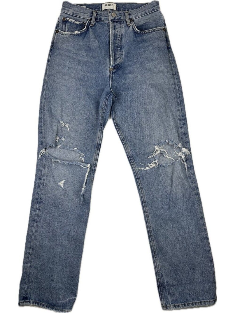 Agolde Women's Blue '90s High-Rise Straight Leg Distressed Jeans Size 26x28
